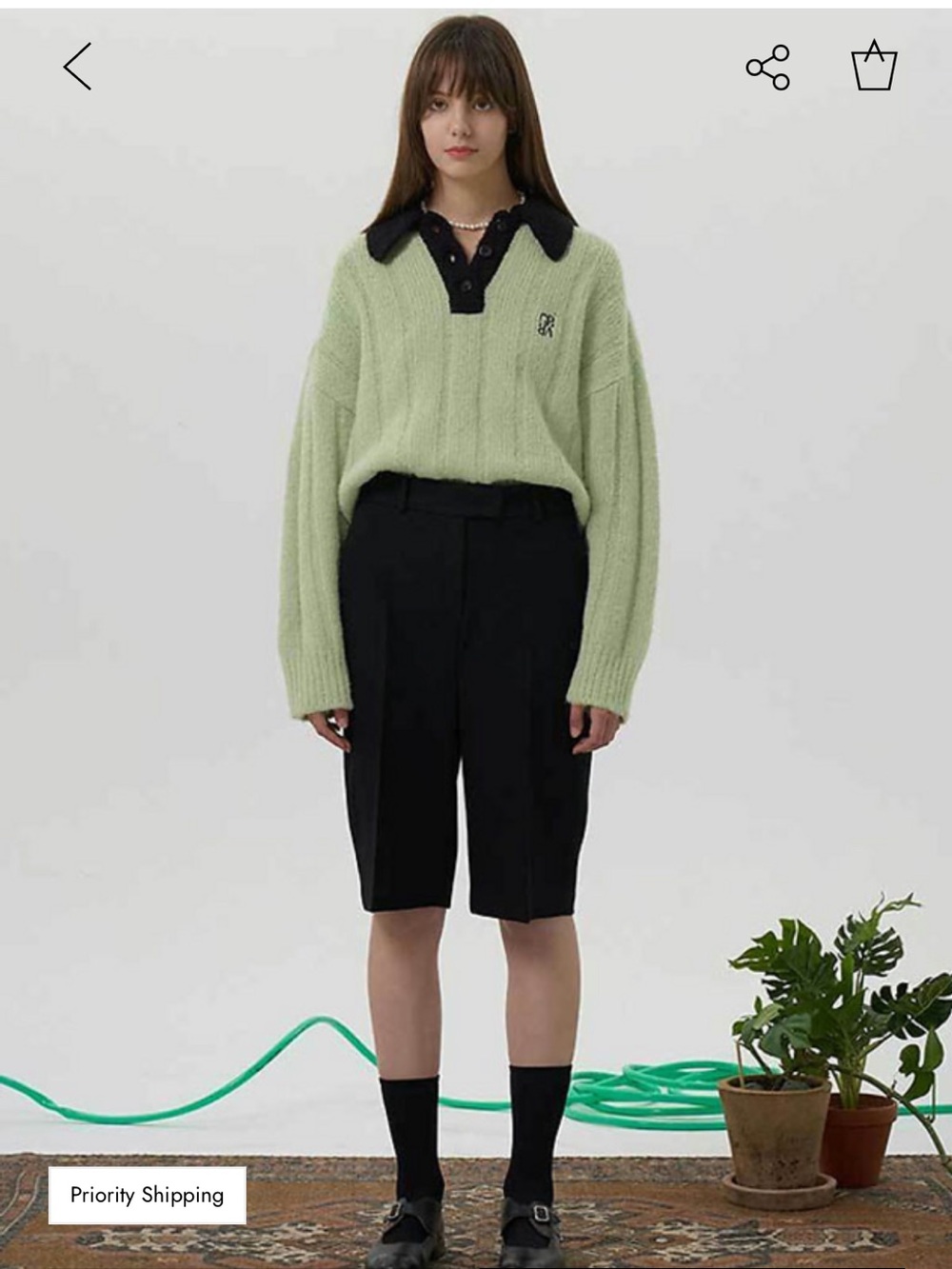 Grove Soft Knit Collar Pullover Sweater Mint Green Black Size F US M - Picture 2 of 9